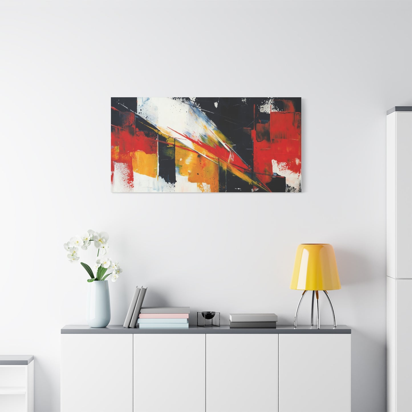 Abstract Geometric Canvas Art — Bold Red & Black Modern Wall Painting