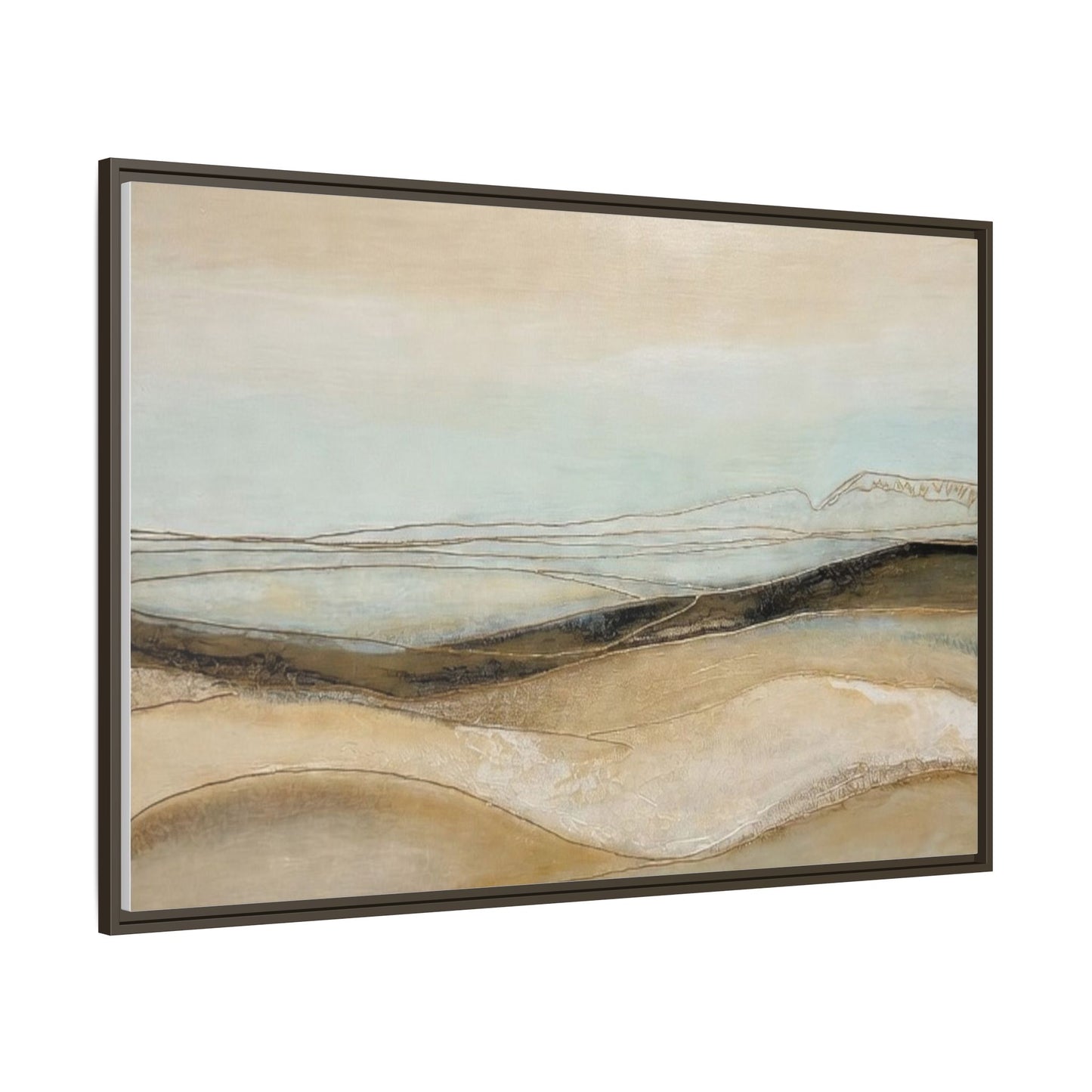 Framed Matte Canvas Wall Art — Neutral Abstract Landscape in Soft Blues & Earth Tones