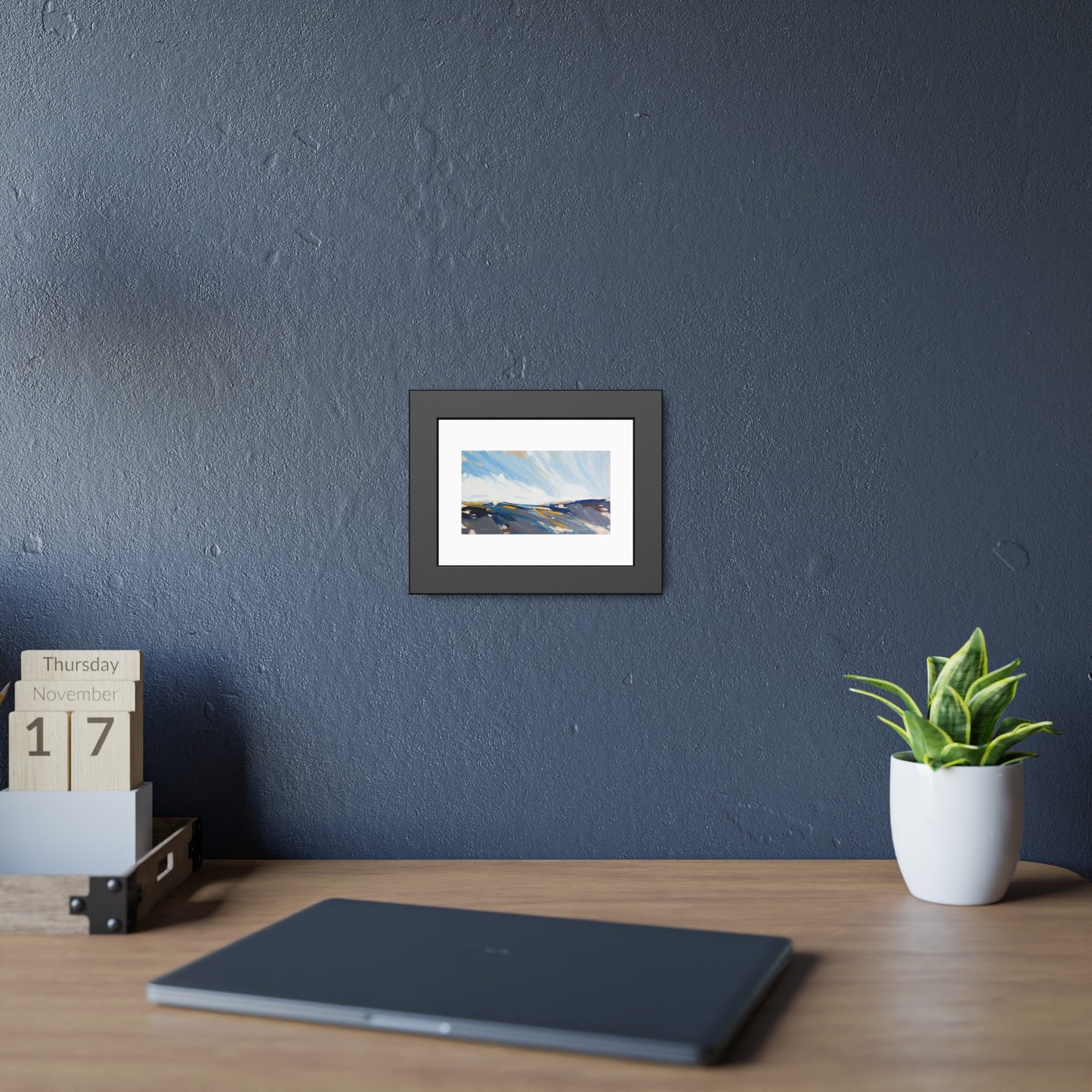 Abstract Coastal Landscape Framed Poster — Blue Seascape Wall Art