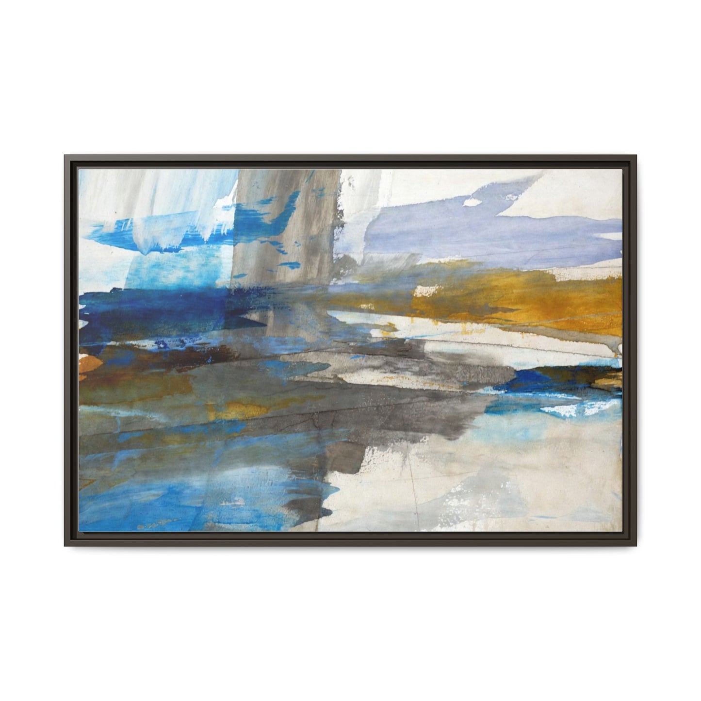 Abstract Blue & Gold Framed Canvas Art — Matte Multi-Color Wall Print