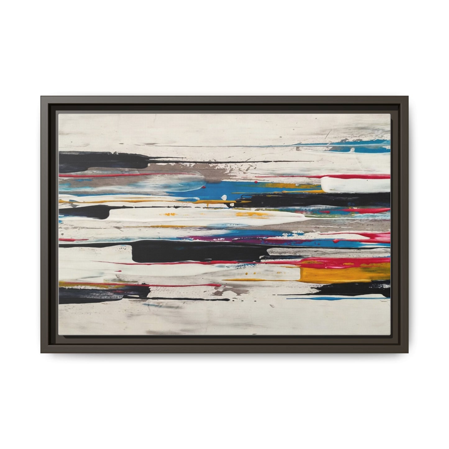 Abstract Multi-Color Framed Canvas Wall Art — Modern Horizontal Brushstroke Print