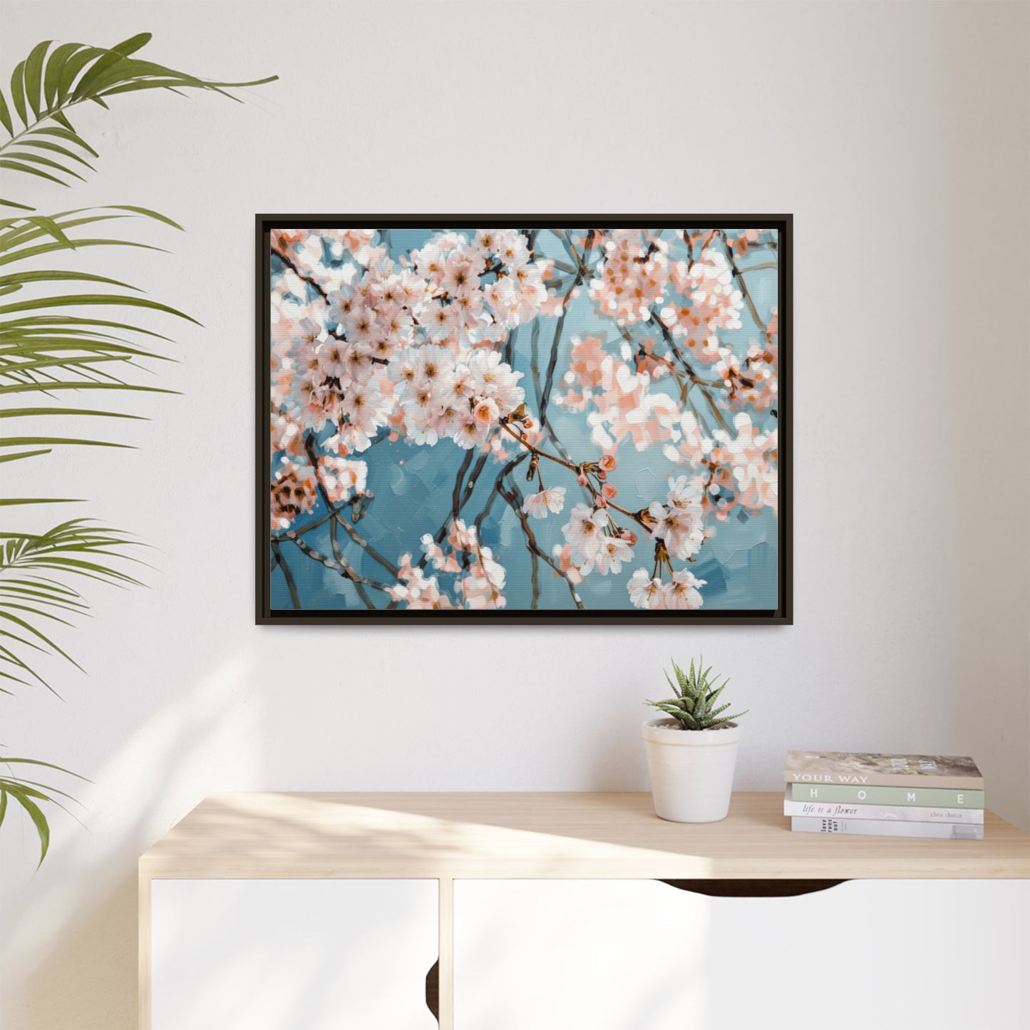 Framed Cherry Blossom Matte Canvas Print — Soft Pink Floral Wall Art