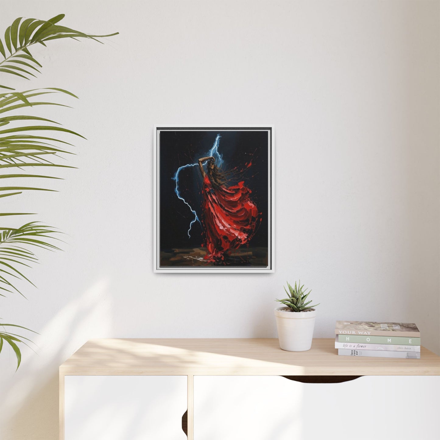 Framed Matte Canvas Print — Red Dancer Lightning Art
