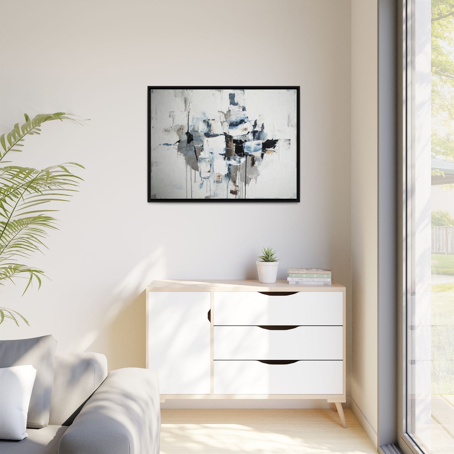 Framed Abstract Canvas Art — Blue Neutral Modern Wall Print