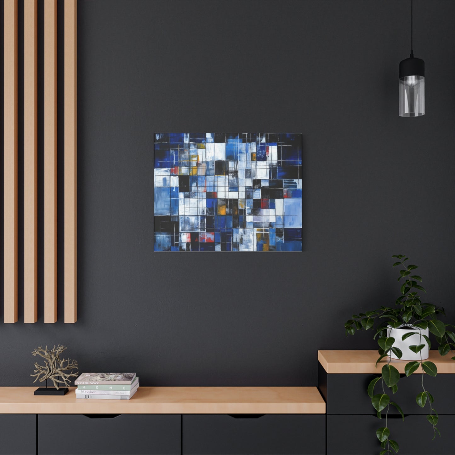 Abstract Blue Grid Matte Stretched Canvas Wall Art (1.25")
