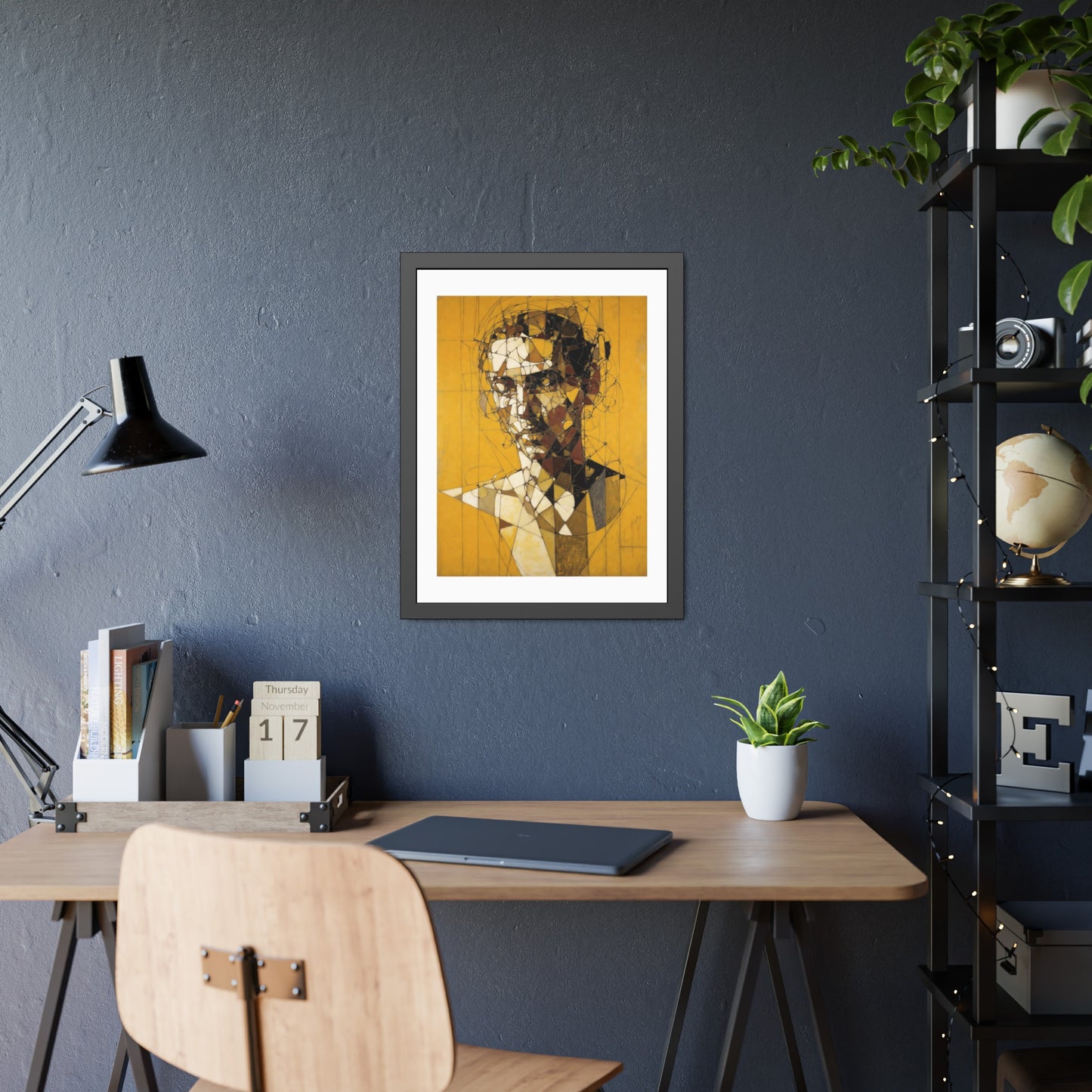 Framed Poster — Abstract Geometric Portrait on Mustard Yellow