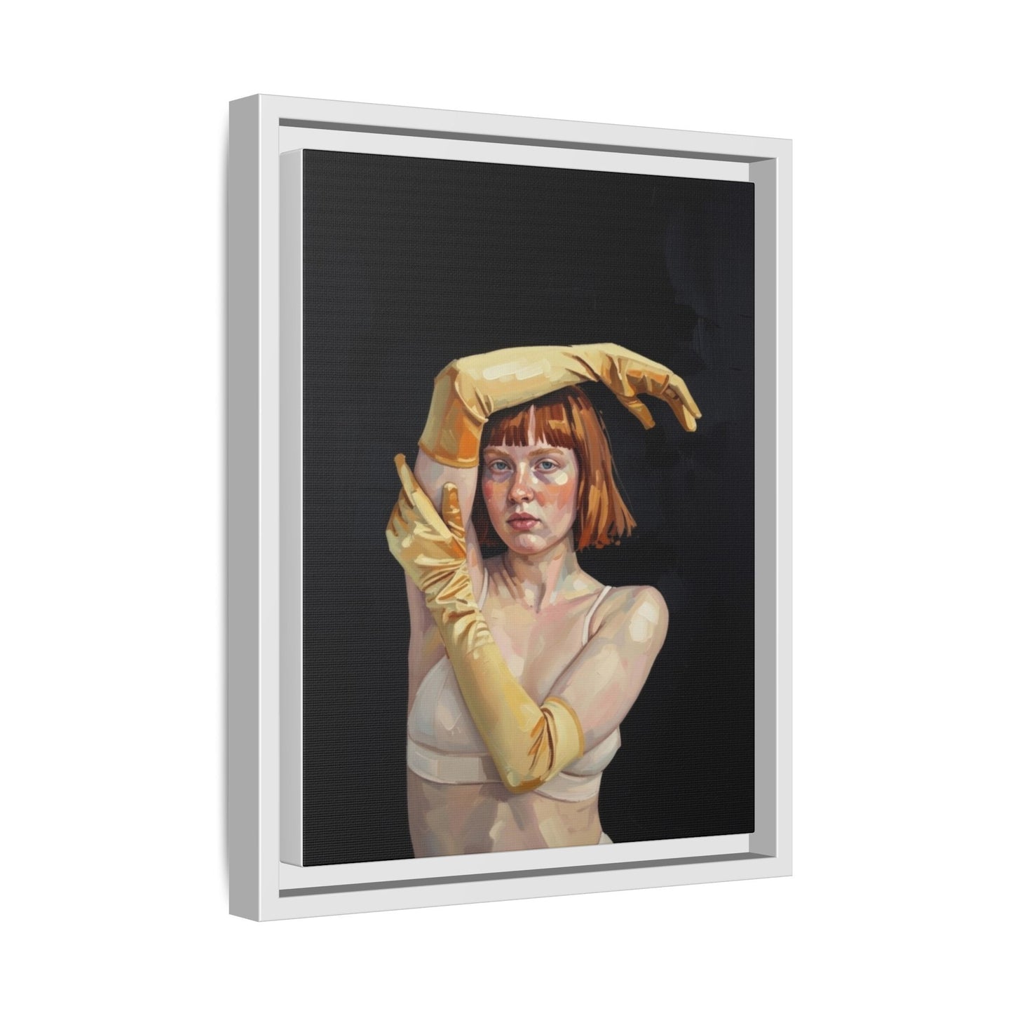Framed Matte Canvas Art – Portrait of Woman in Yellow Gloves