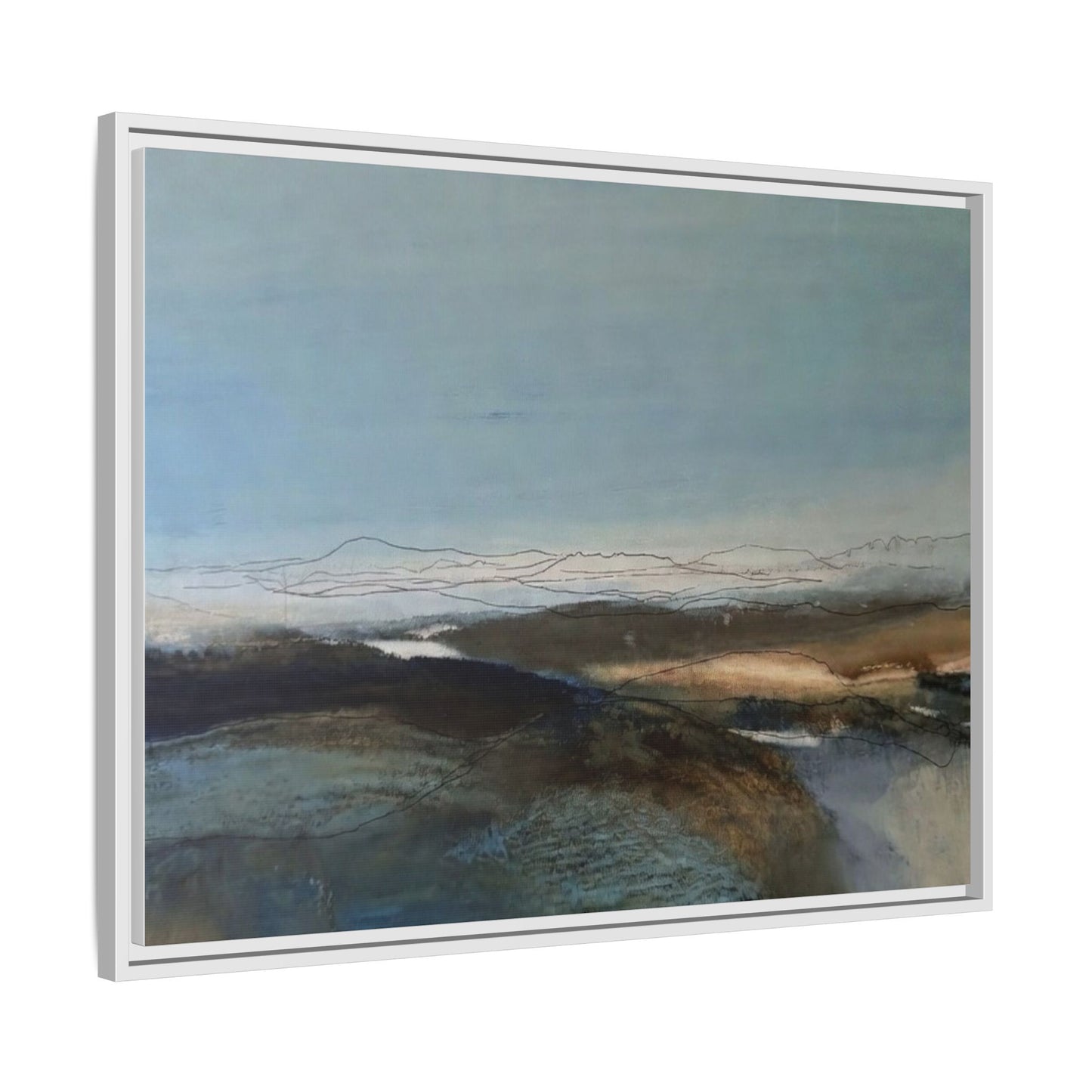 Framed Matte Canvas Wall Art — Serene Abstract Blue Landscape
