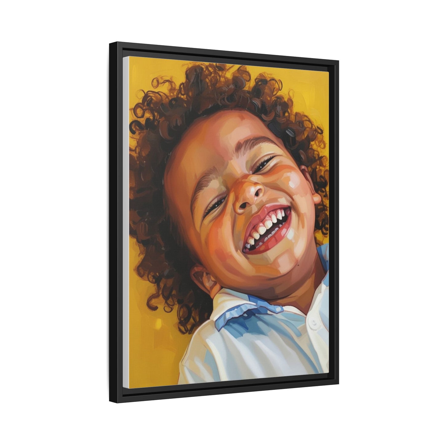 Framed Matte Canvas Print – Joyful Child Portrait, Colorful Nursery Wall Art