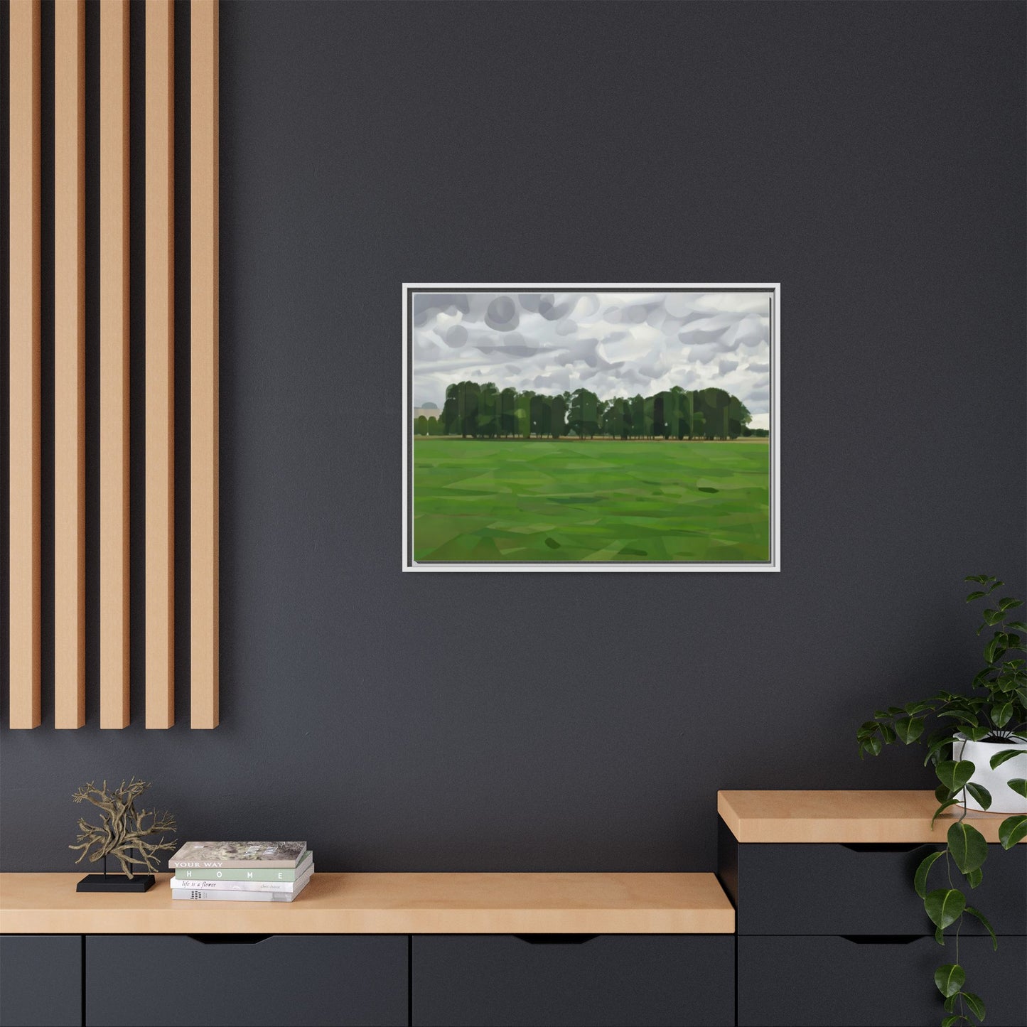 Framed Matte Canvas Print — Minimalist Green Landscape Art