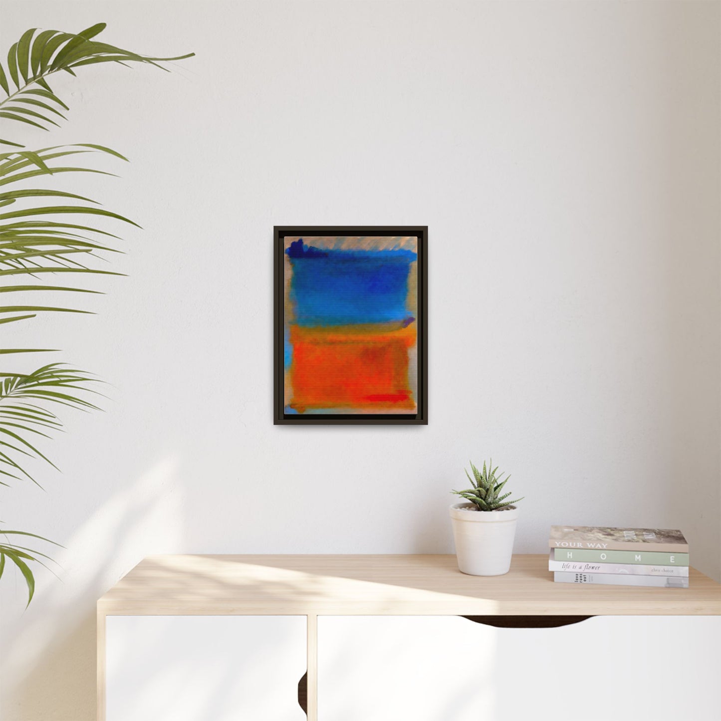 Abstract Color Block Matte Canvas Framed Wall Art — Blue & Orange Modern Painting