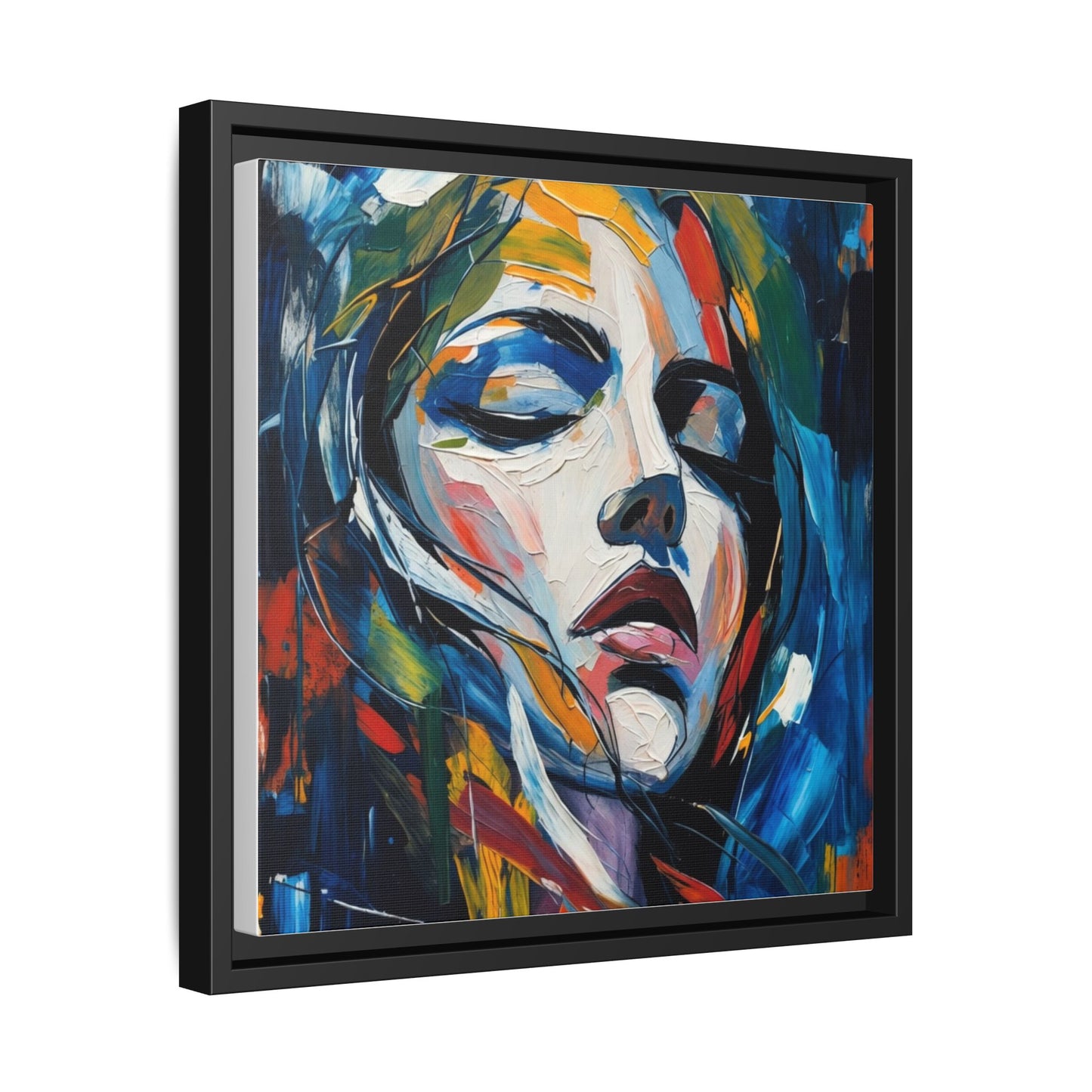 Abstract Colorful Woman Portrait — Framed Matte Canvas Wall Art