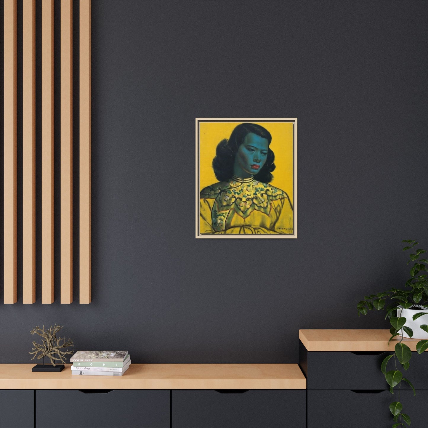 Framed Matte Canvas Art Print — Vintage Portrait with Yellow Background