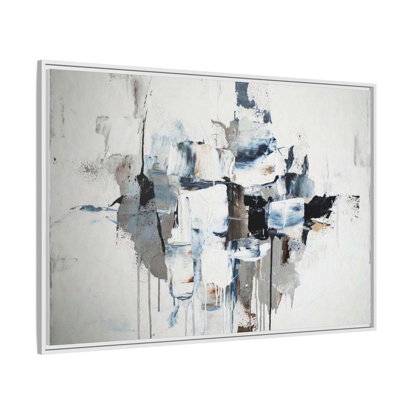 Framed Abstract Canvas Art — Blue Neutral Modern Wall Print