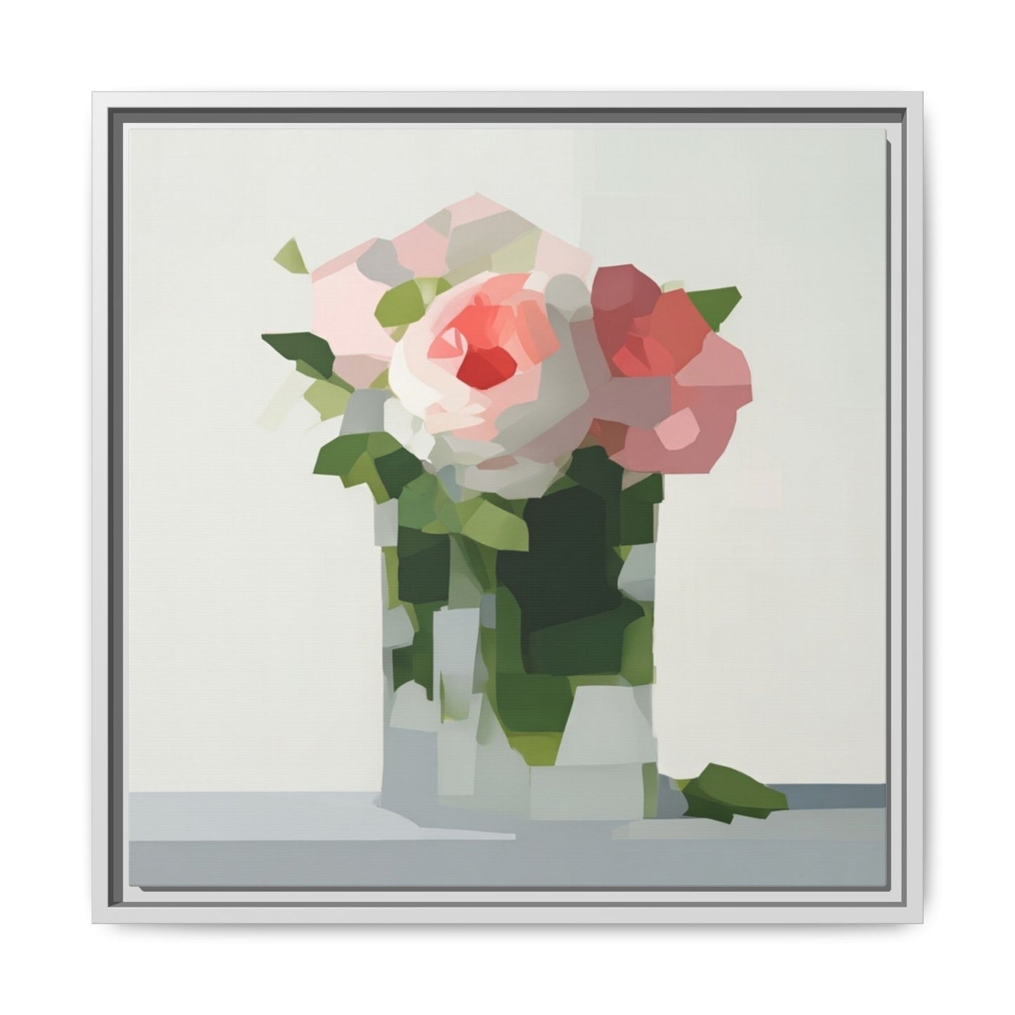 Framed Floral Canvas Print — Modern Pink Roses Still Life