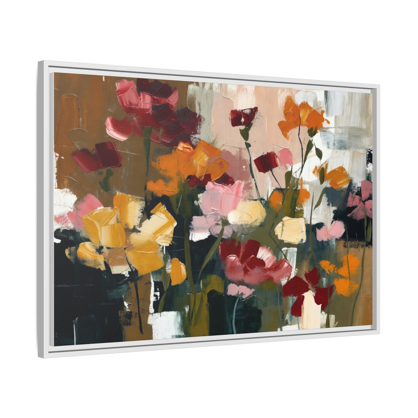 Framed Matte Canvas Floral Abstract Wall Art