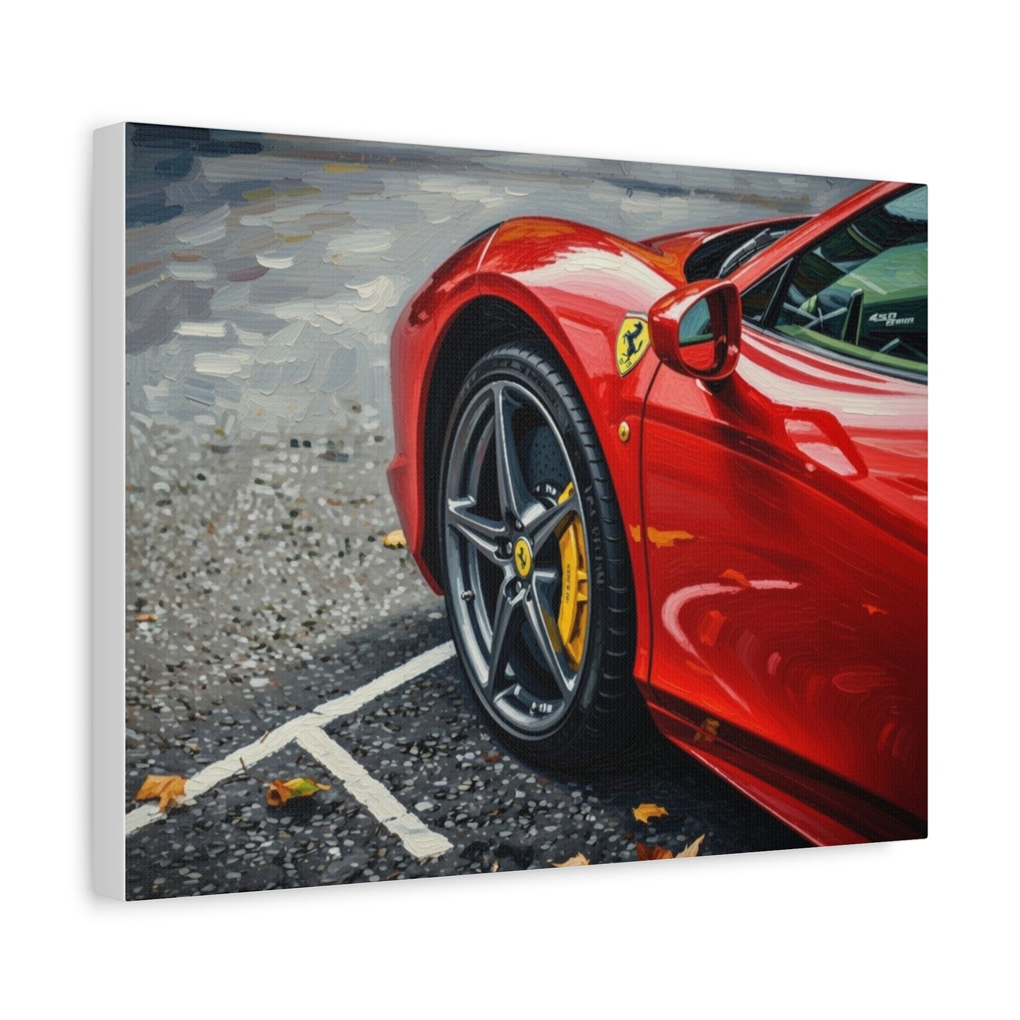 Red Sports Car Canvas Print — Ferrari Wheel Close-Up Matte Stretched Wall Art
