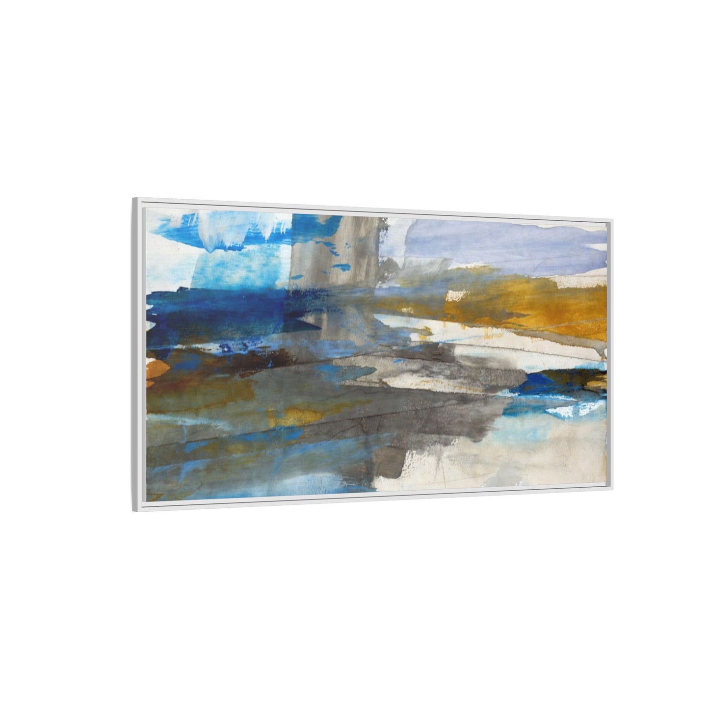 Abstract Blue & Gold Framed Canvas Art — Matte Multi-Color Wall Print