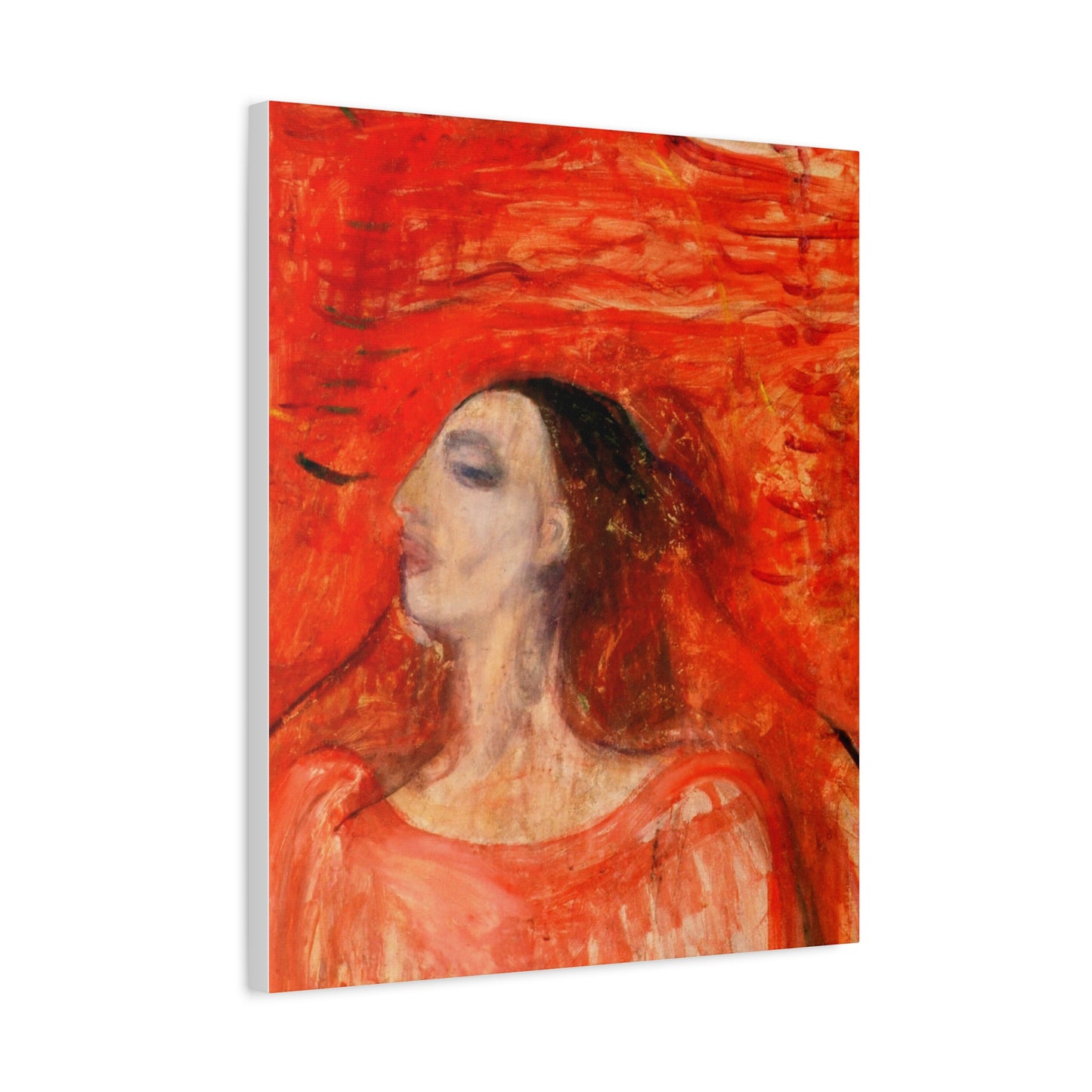 Woman's Head against a Red Background by Edvard Munch Matte Canvas Wall Art