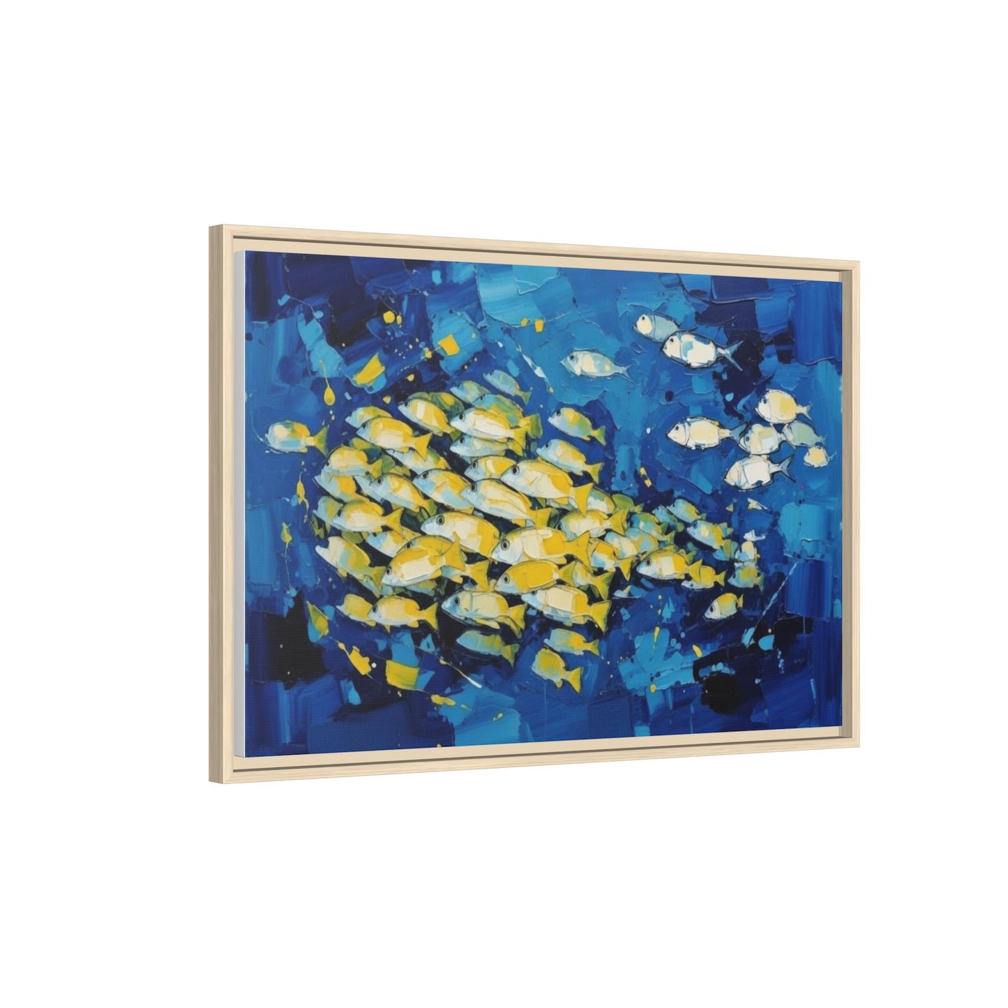 Framed Matte Canvas: Blue School of Fish Wall Art