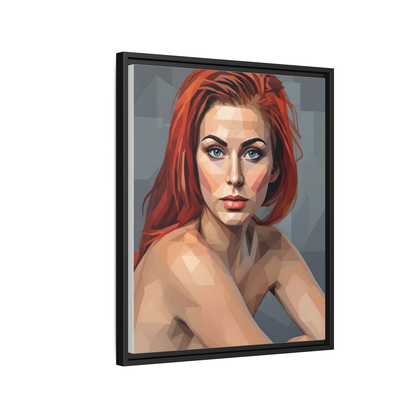 Framed Matte Canvas Portrait — Geometric Redhead Wall Art