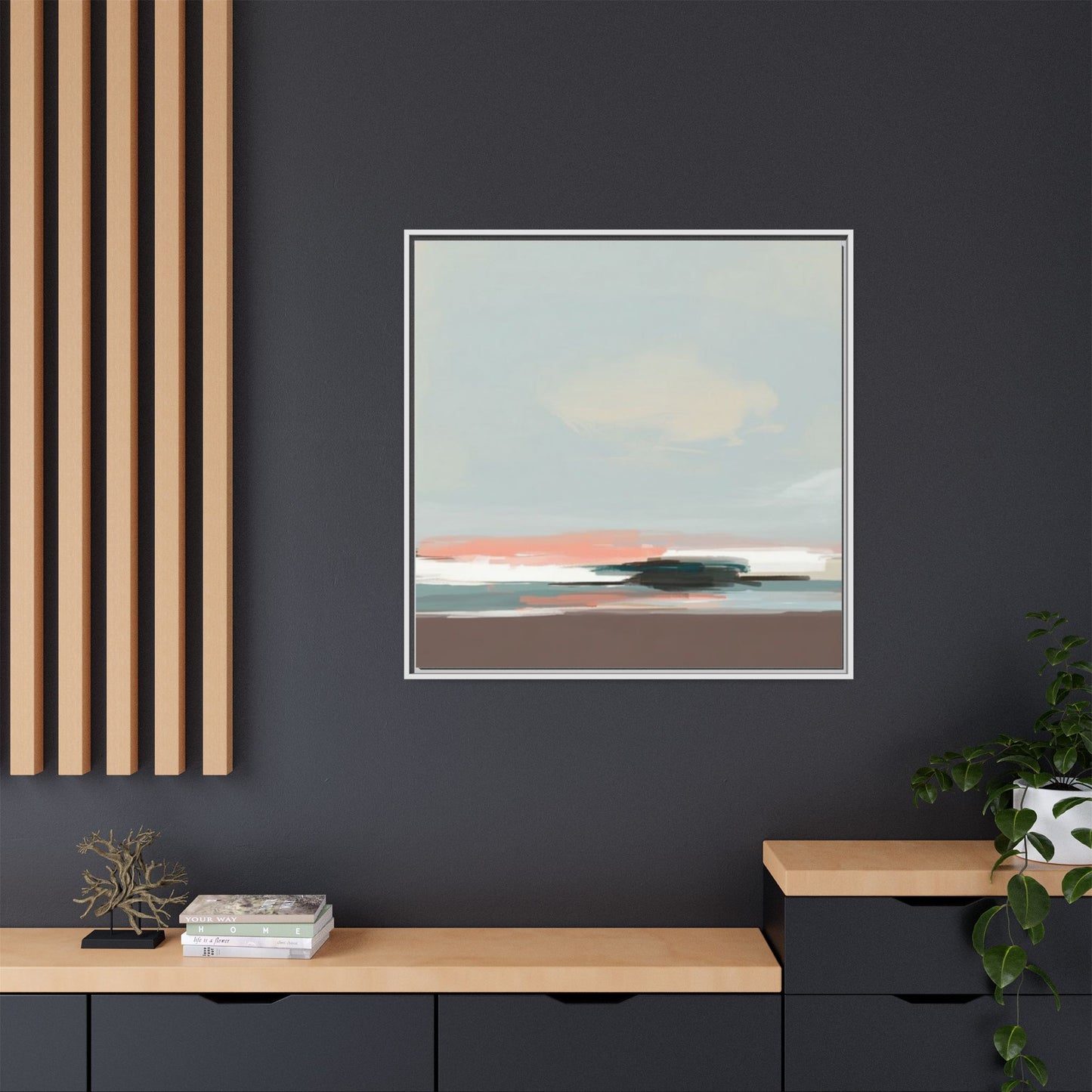 Framed Matte Canvas Print — Soft Coastal Abstract Landscape