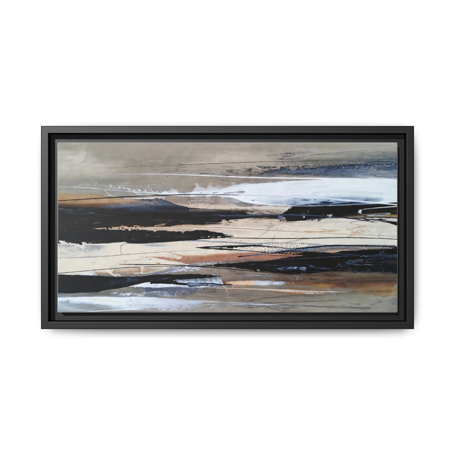 Abstract Seascape Matte Canvas Framed Wall Art — Neutral Coastal Landscape