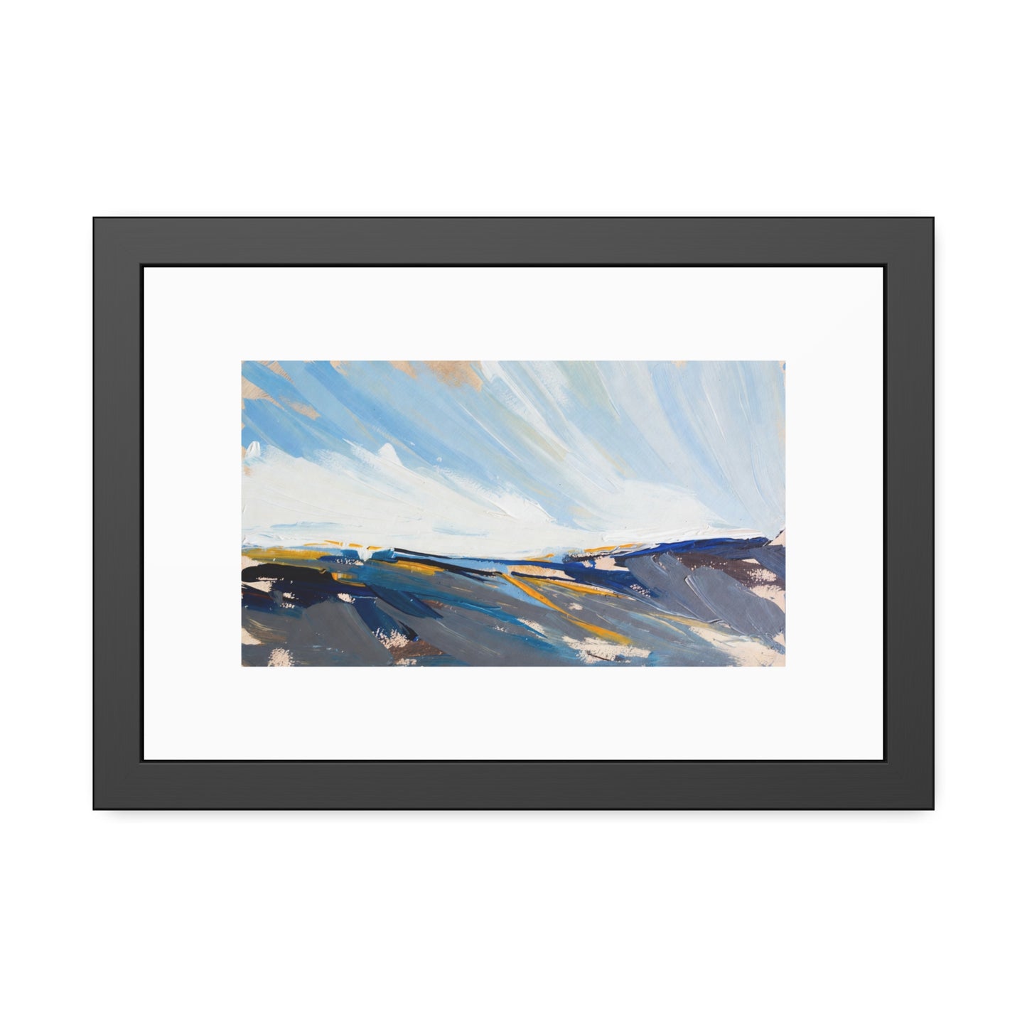 Abstract Coastal Landscape Framed Poster — Blue Seascape Wall Art