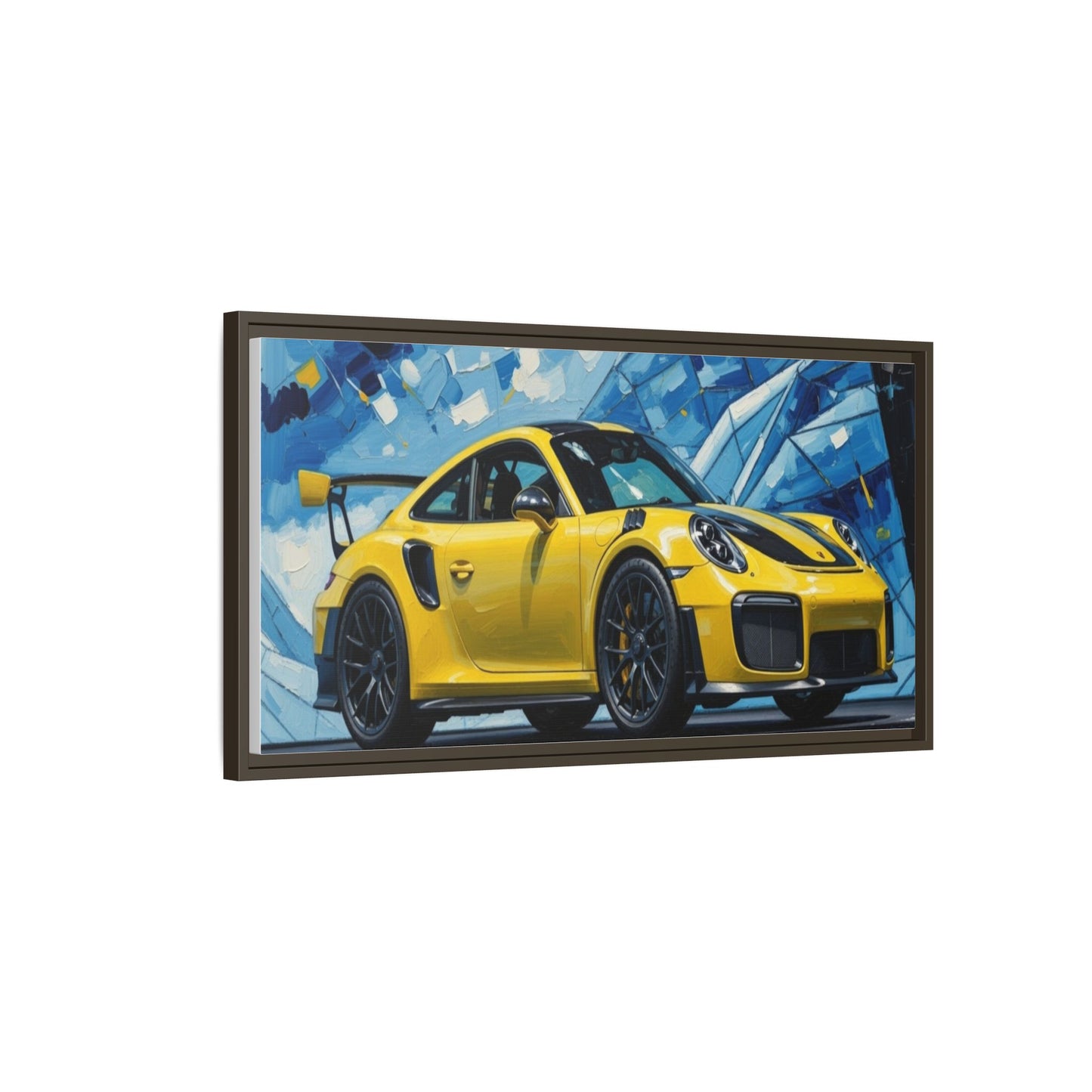 Yellow Porsche Sports Car Matte Framed Canvas – Modern Automotive Wall Art