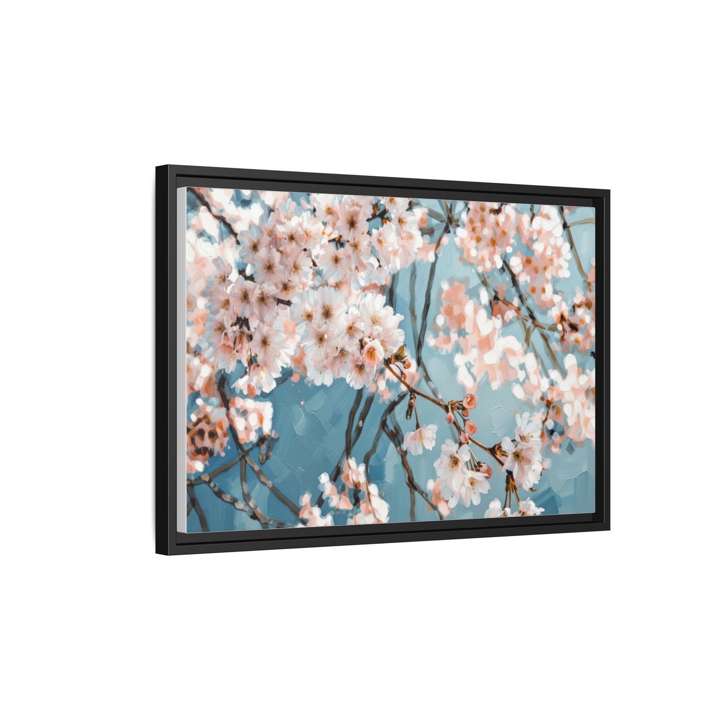 Framed Cherry Blossom Matte Canvas Print — Soft Pink Floral Wall Art