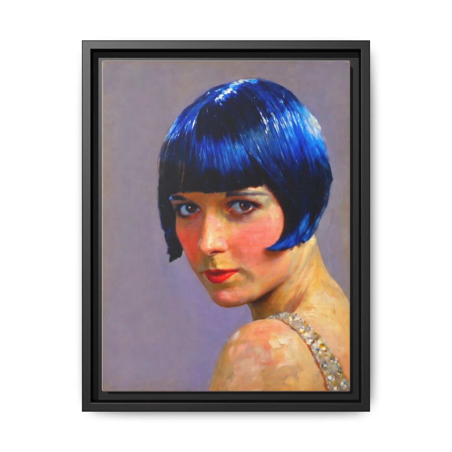 Framed Matte Canvas Art Print — Vintage Portrait with Blue Bob