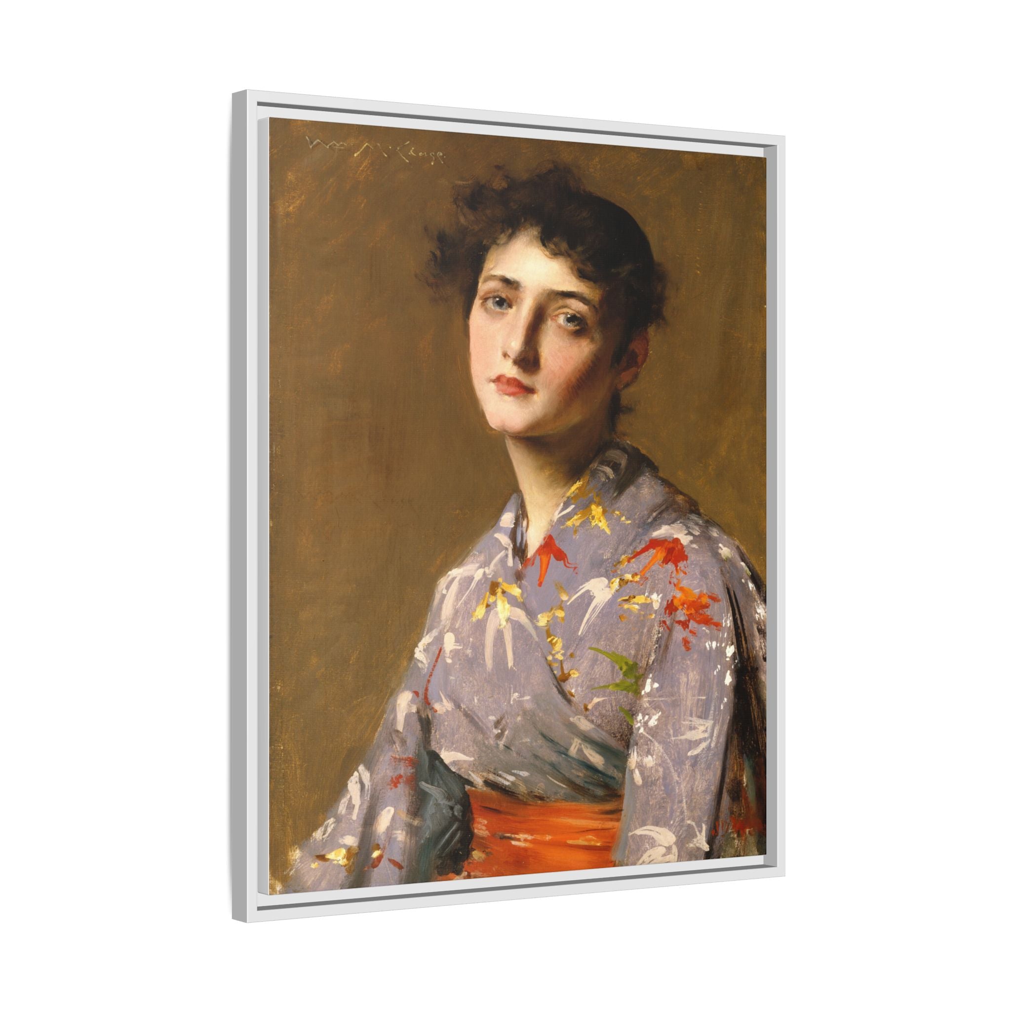 Girl in a Japanese Costume by William Merritt Chase Framed Matte Canvas Wall Art Print