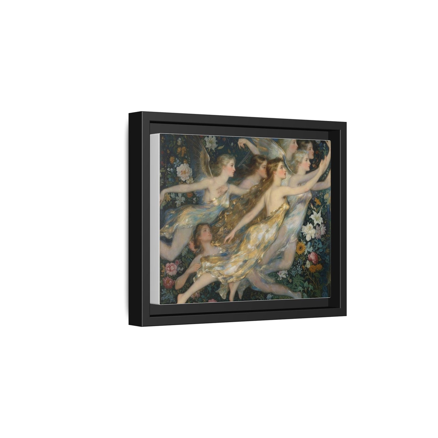 Framed Matte Canvas Wall Art — Vintage Fairies & Floral Painting