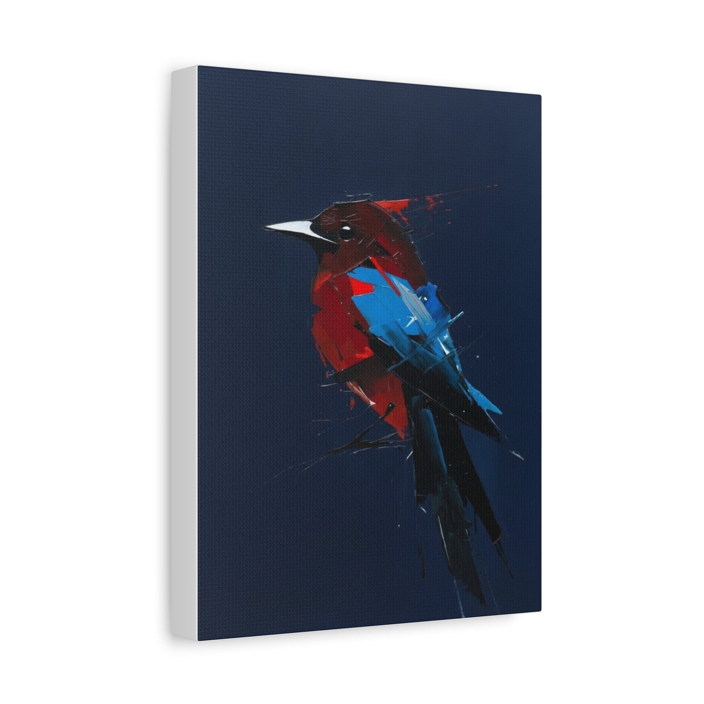 Abstract Red & Blue Bird Canvas Print — Matte Stretched Wall Art