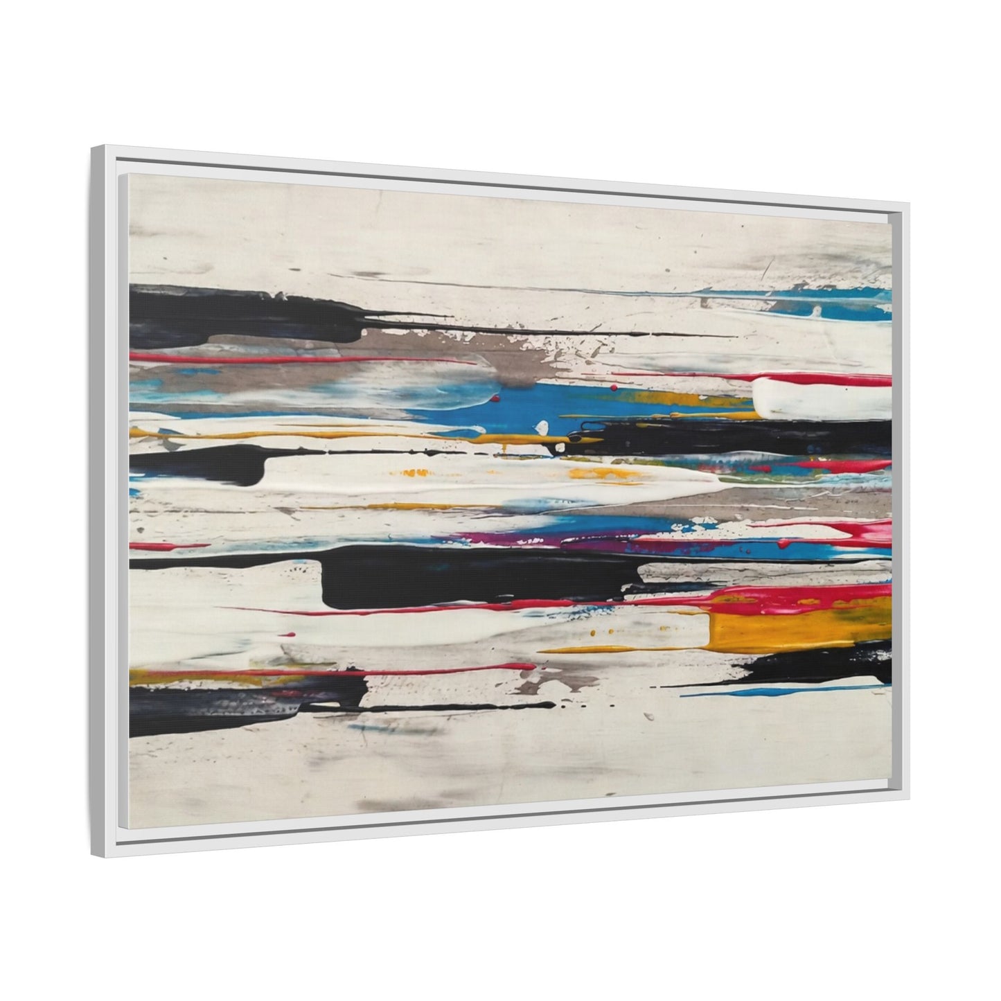 Abstract Multi-Color Framed Canvas Wall Art — Modern Horizontal Brushstroke Print