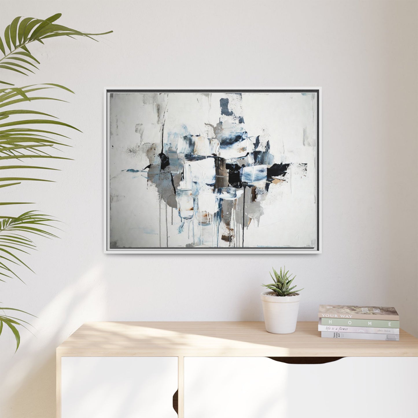 Framed Abstract Canvas Art — Blue Neutral Modern Wall Print