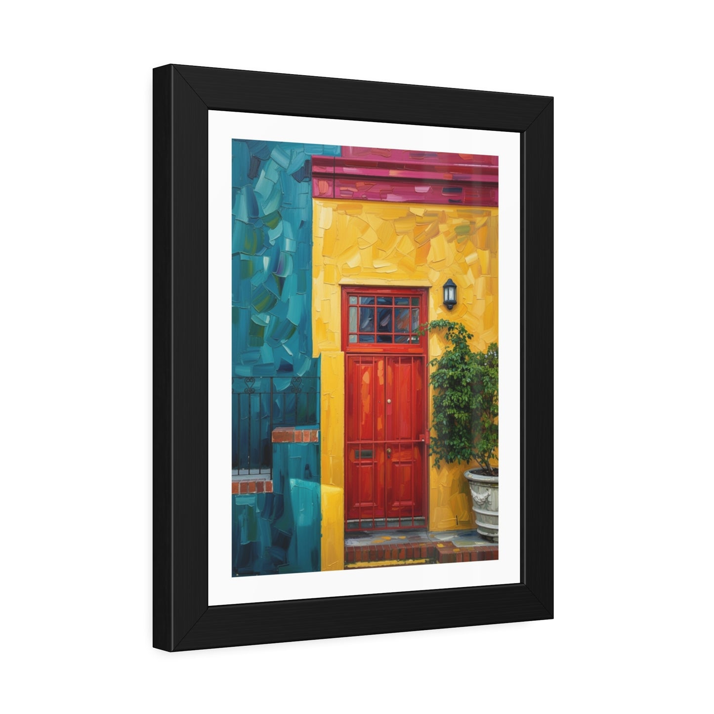 Framed Art Print - Vibrant Red Door Street Scene Poster