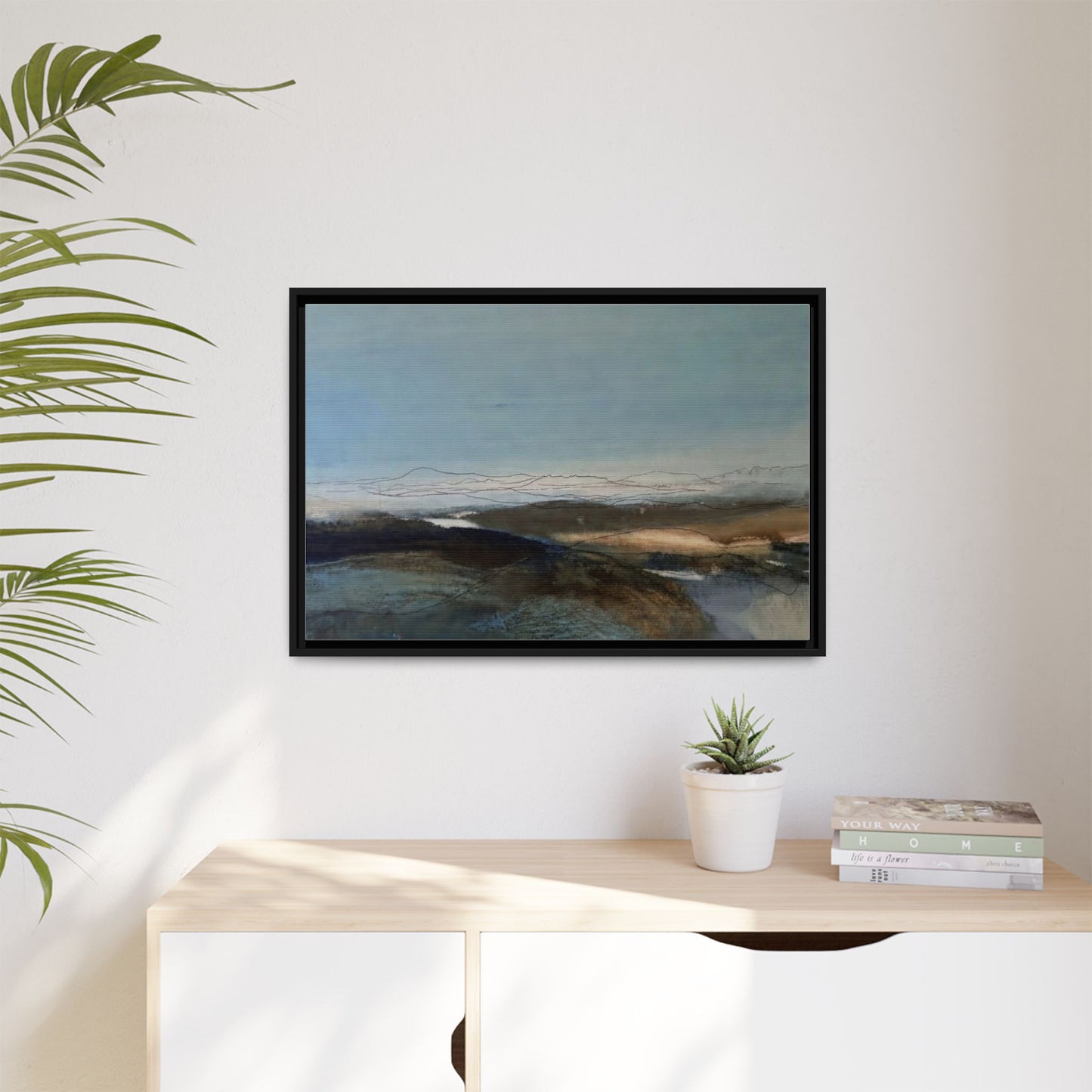 Framed Matte Canvas Wall Art — Serene Abstract Blue Landscape