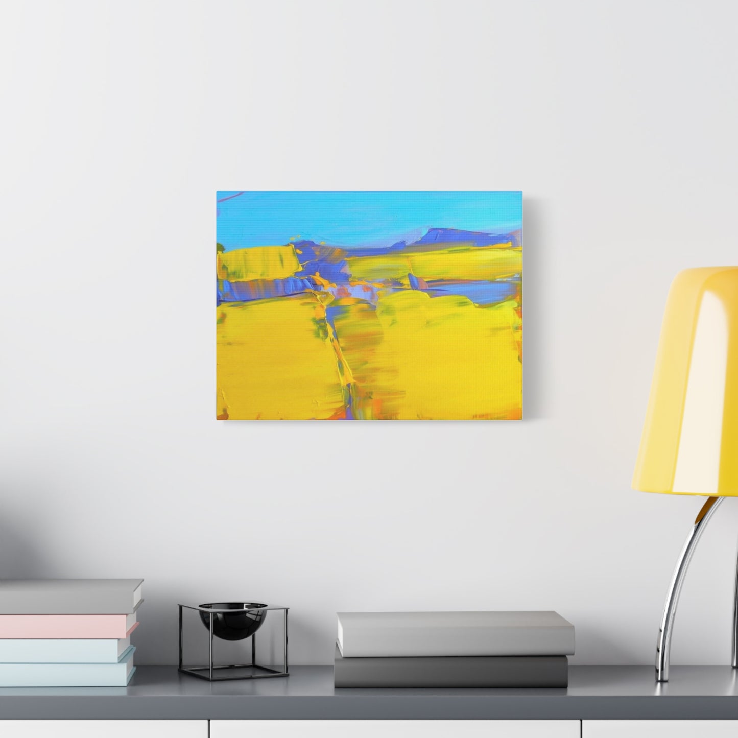 Abstract Yellow Field Canvas Wall Art  Vibrant Landscape Matte Stretched Canvas 1.25"