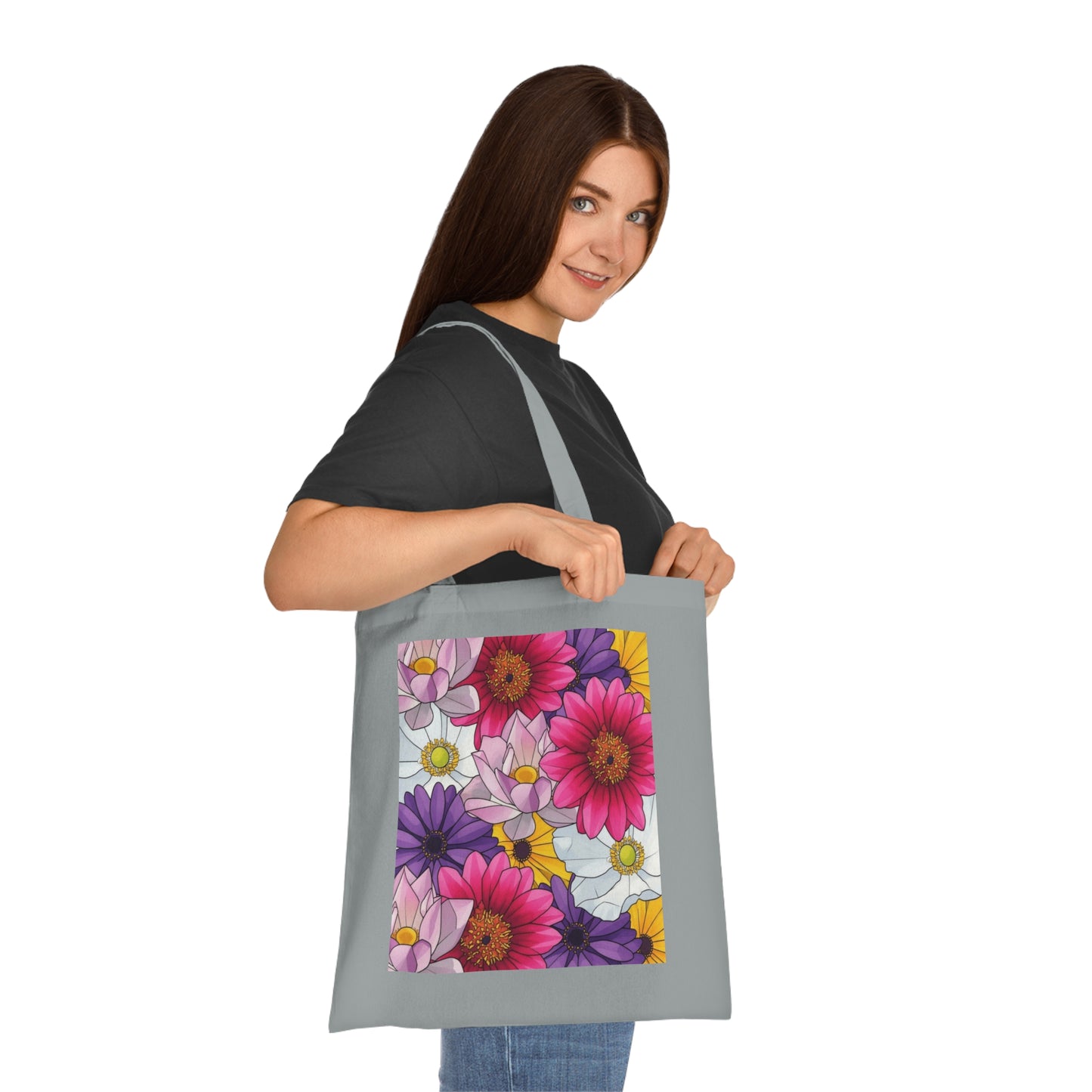 Floral Burst Cotton Tote Bag — Colorful Daisy & Gerbera Garden Print