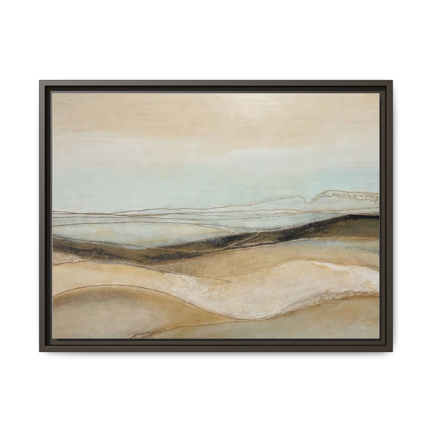 Framed Matte Canvas Wall Art — Neutral Abstract Landscape in Soft Blues & Earth Tones