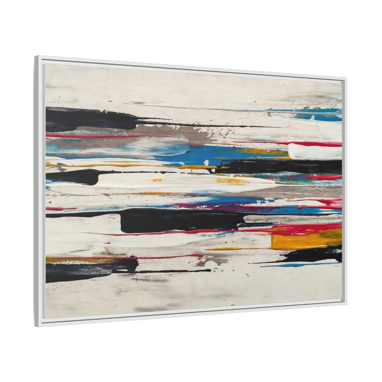 Abstract Multi-Color Framed Canvas Wall Art — Modern Horizontal Brushstroke Print