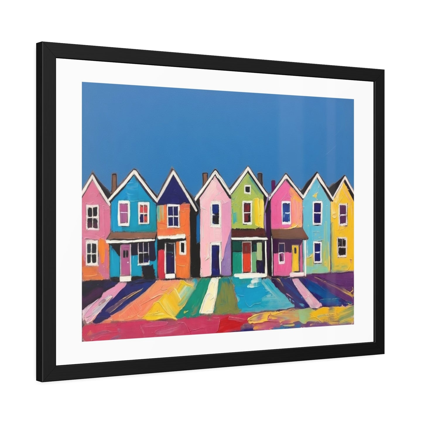 Framed Poster Colorful Row of Houses Wall Art