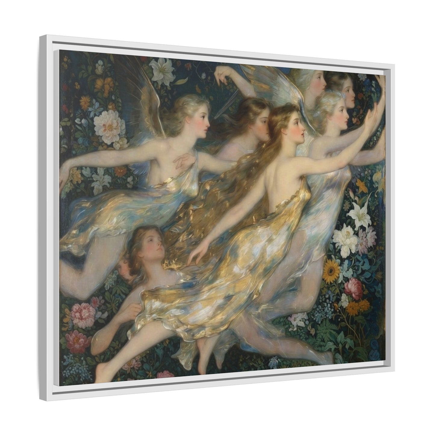 Framed Matte Canvas Wall Art — Vintage Fairies & Floral Painting
