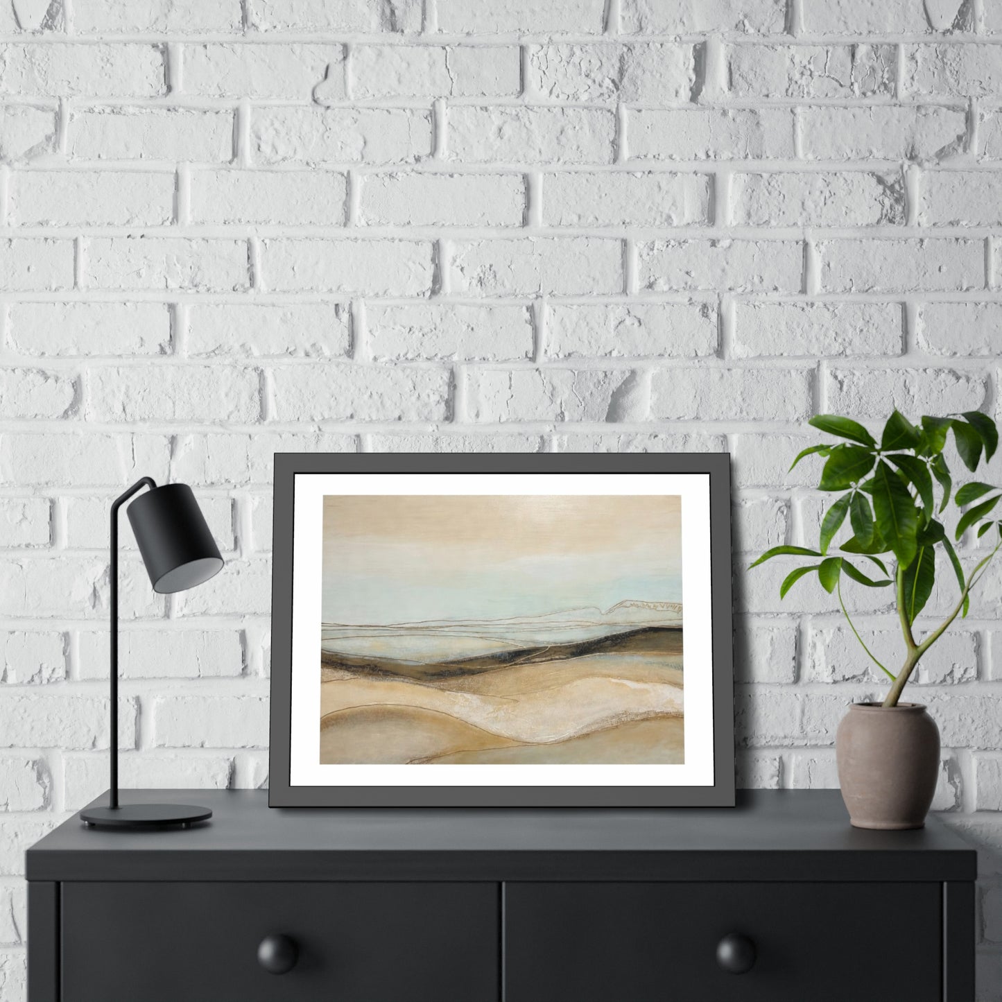 Framed Poster - Neutral Abstract Landscape Wall Art, Calming Coastal Tones for Living Room or Office