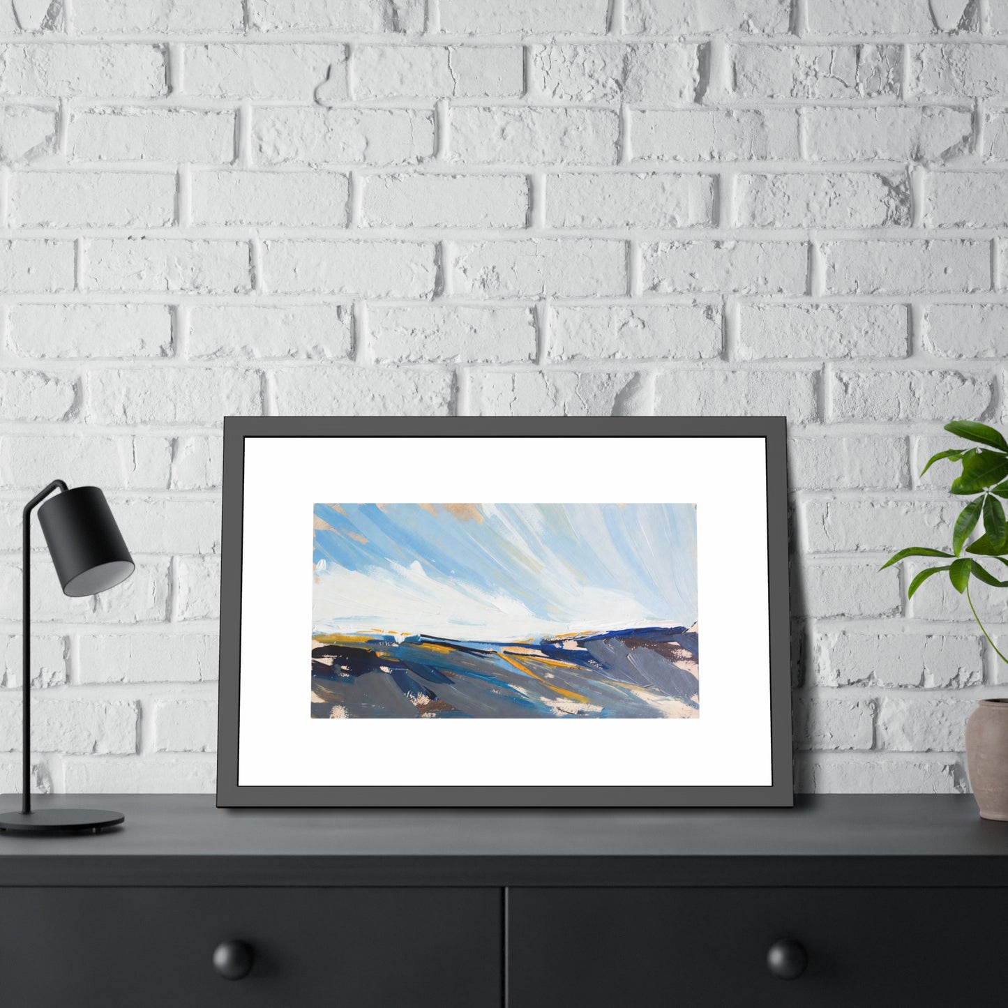 Abstract Coastal Landscape Framed Poster — Blue Seascape Wall Art