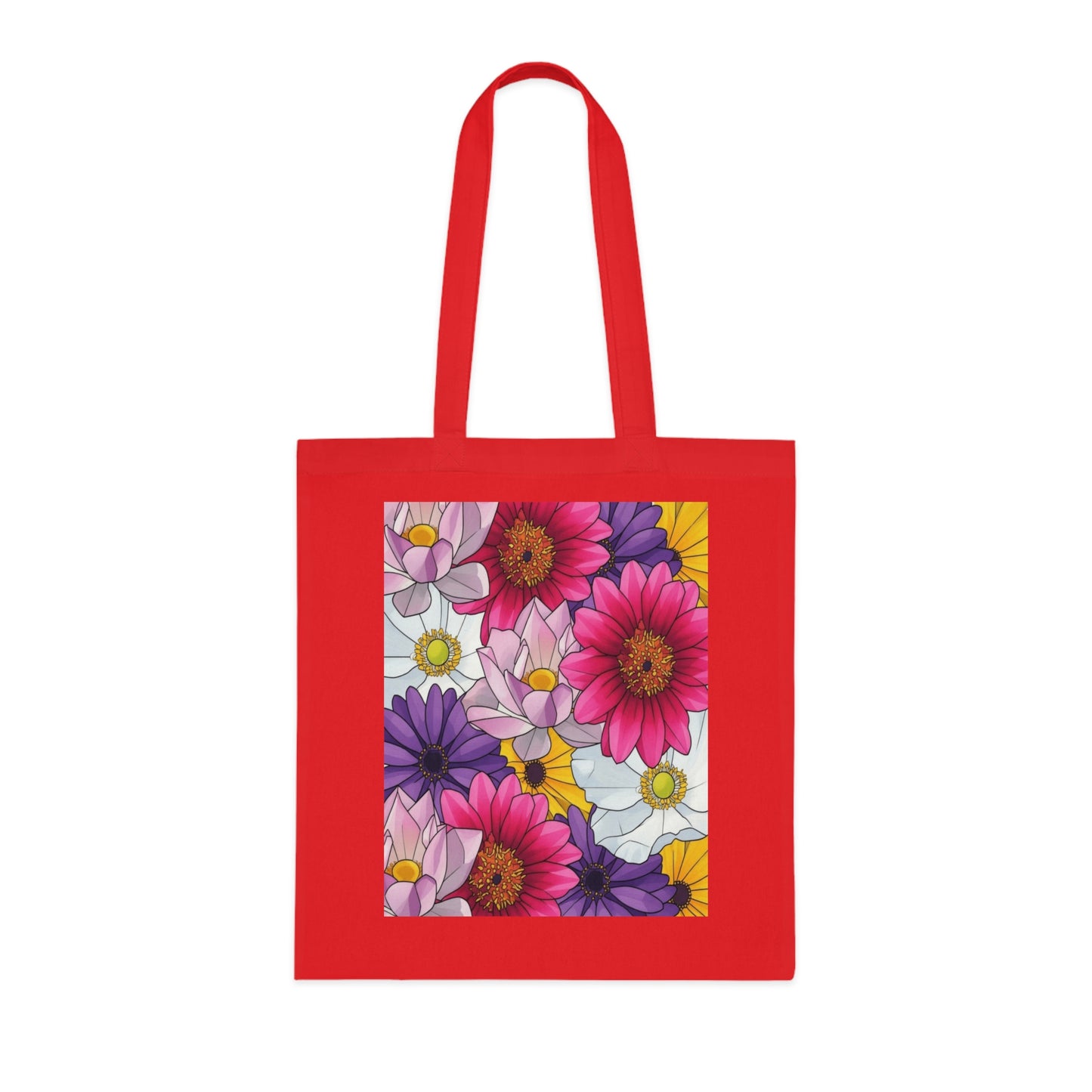 Floral Burst Cotton Tote Bag — Colorful Daisy & Gerbera Garden Print