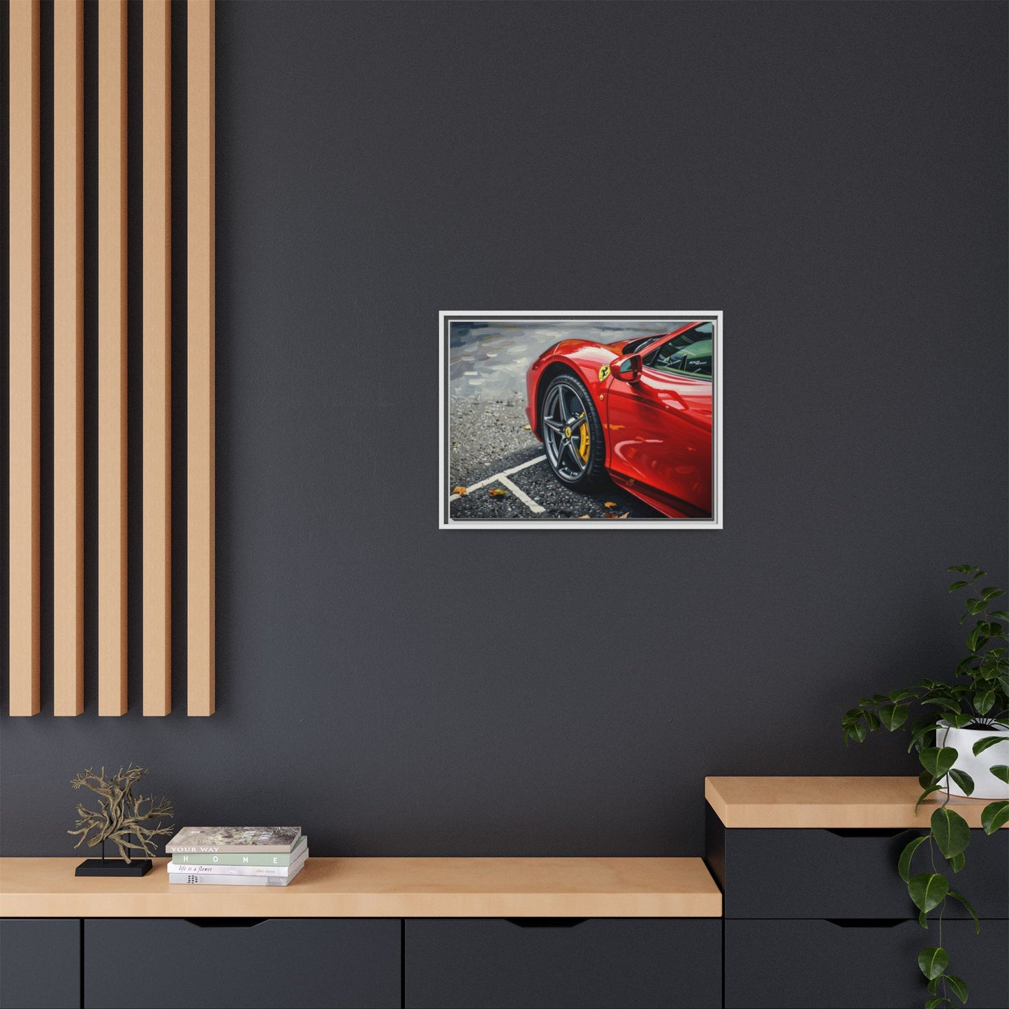 Framed Matte Canvas: Red Sports Car Close-Up Art Print