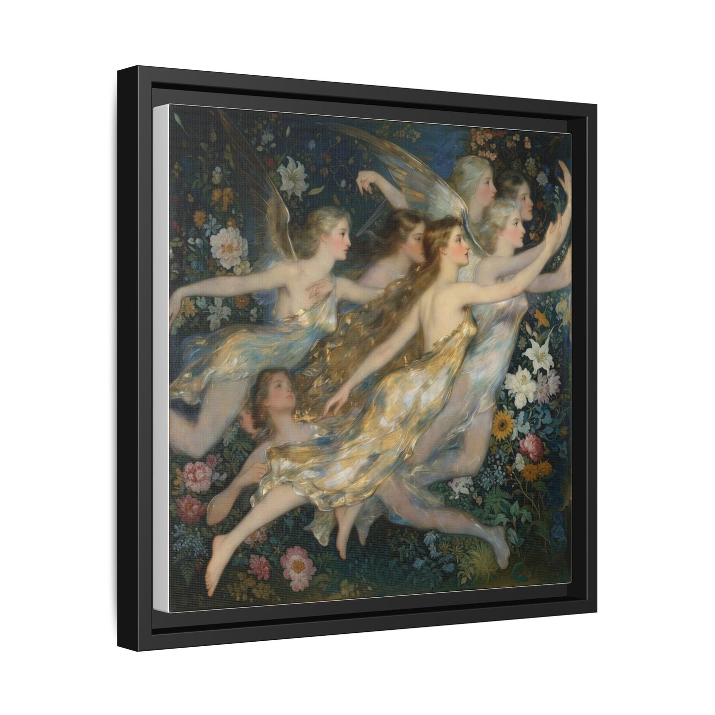 Framed Matte Canvas Wall Art — Vintage Fairies & Floral Painting