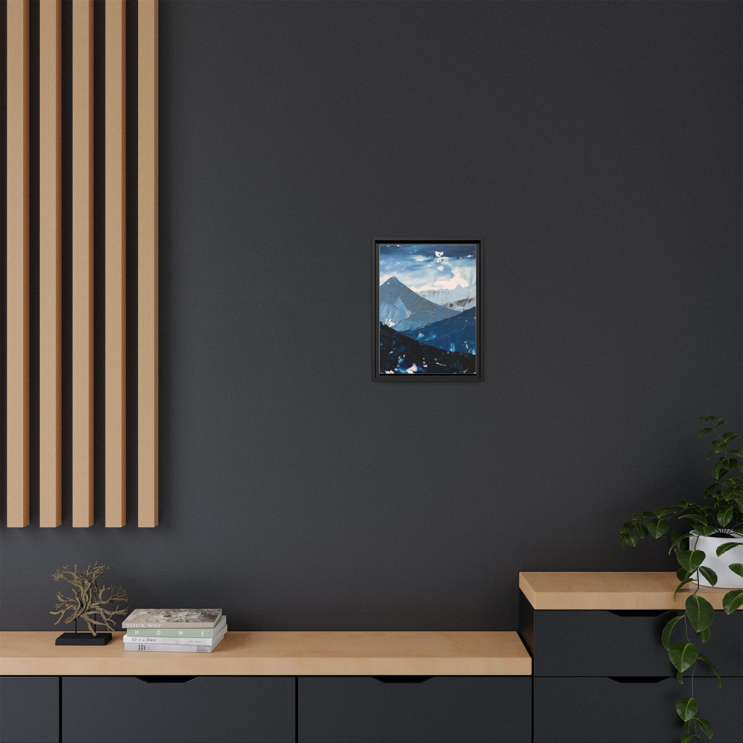 Blue Mountain Landscape Matte Canvas Framed | Abstract Mountain Wall Art